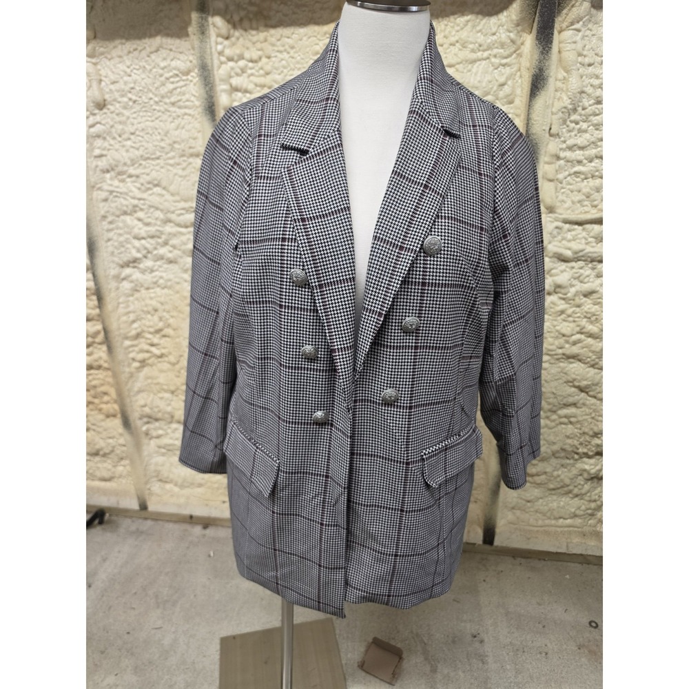 Torrid Studio Light Ponte Double Breasted Blazer Stella Plaid Size 4X Grey
